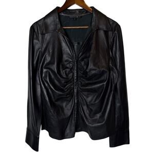 Lafayette 148 Leather Ruched Jacket Black size 14